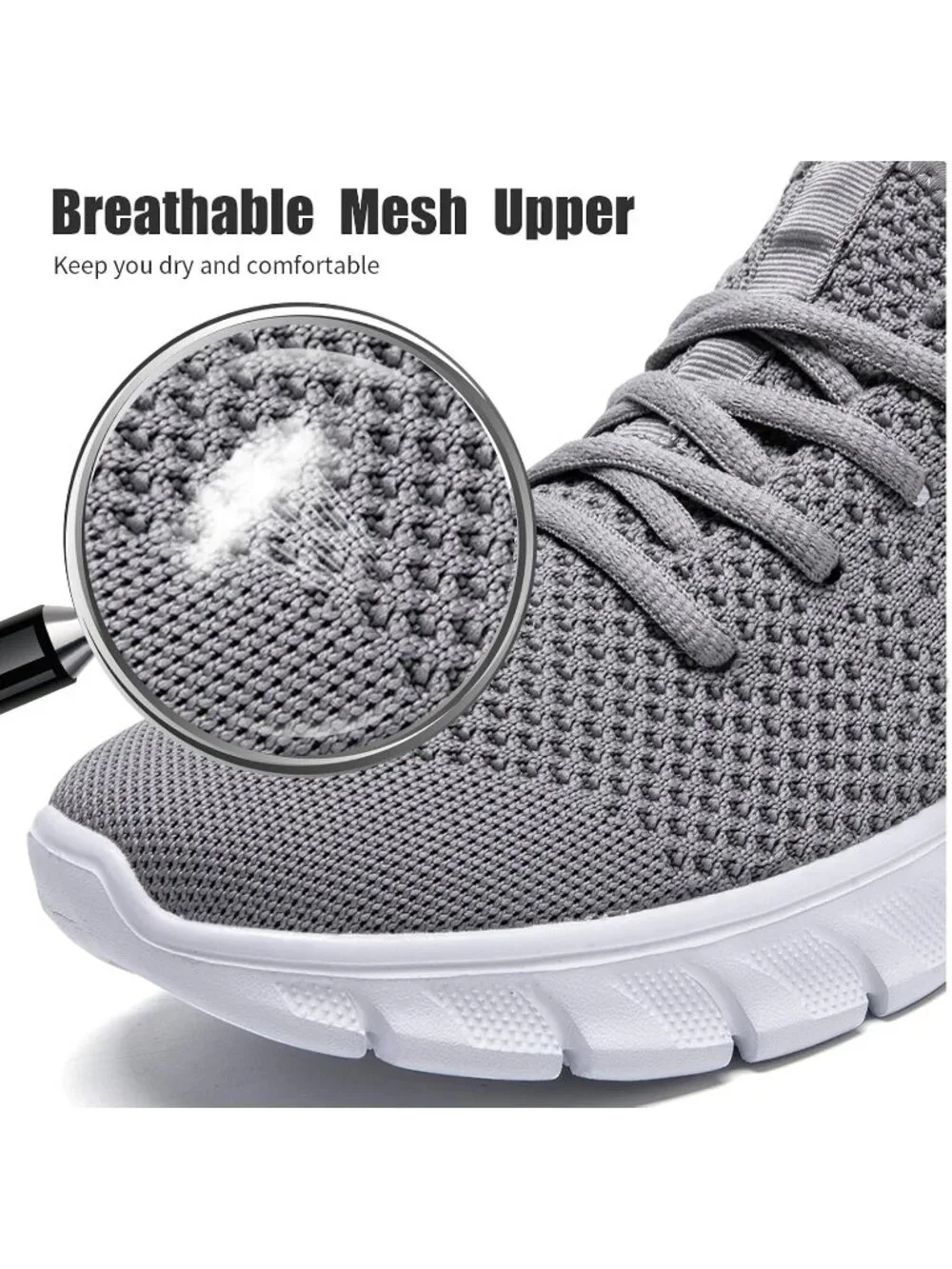 🆕Men's Grey Mesh Running Shoes Slip On Tennis Walking Sneakers Gym Athletic